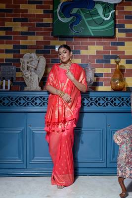 PEACH MOST GORGEOUS TUSSAR SILK BANARASI SAREE 3
