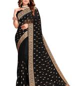 Black heavy zari embroidery stone work georgette party wear with blouse