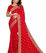 Red heavy zari embroidery stone work georgette party wear with blouse