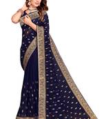 Navy blue heavy zari embroidery stone work georgette party wear with blouse