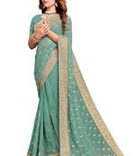 Dusty aqua heavy zari embroidery stone work georgette party wear with blouse