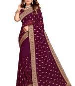 Purple heavy zari embroidery stone work georgette party wear with blouse