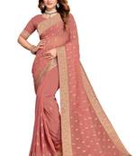Dusty pink heavy zari embroidery stone work georgette party wear with blouse
