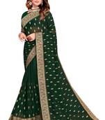 Bottle green heavy zari embroidery stone work georgette party wear with blouse