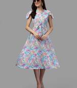 Women blue floral a-line midi dress