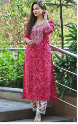 pink Polka Printed Kurti with Pant for Women 1