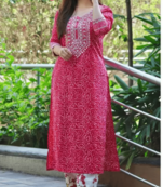 pink Polka Printed Kurti with Pant for Women