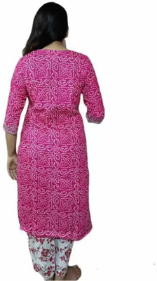 pink Polka Printed Kurti with Pant for Women 2