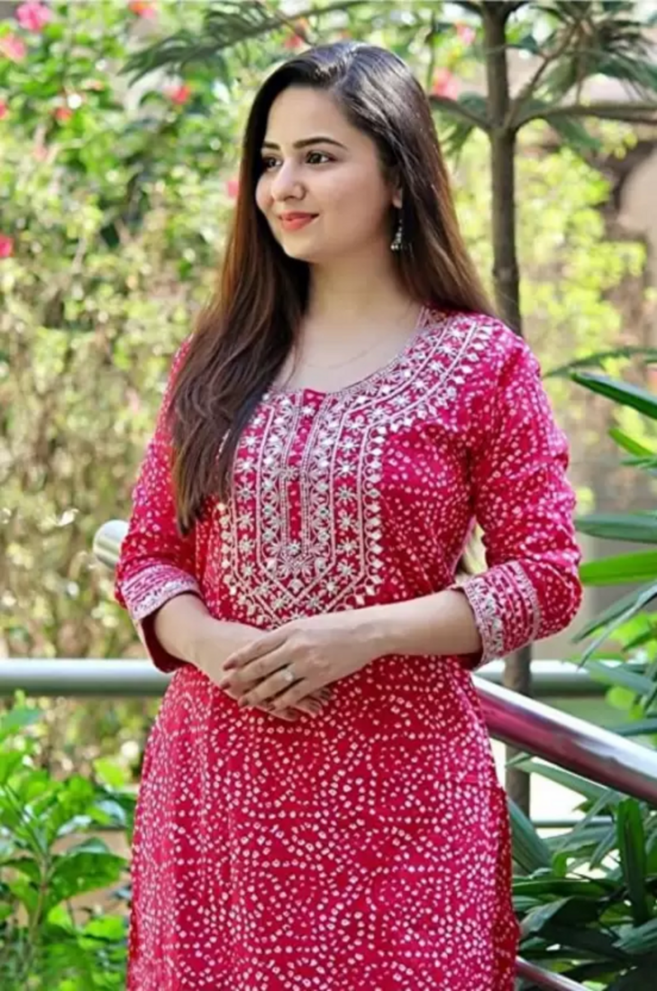 pink Polka Printed Kurti with Pant for Women