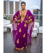 Purple Zari & Stone Work Stitched Georgette Farasha Wedding Dress