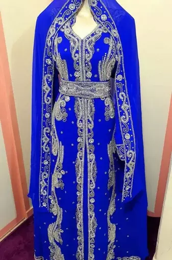 Royal Blue Georgette Zari Work Kaftan