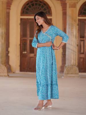 women blue floral anarkali dress 2