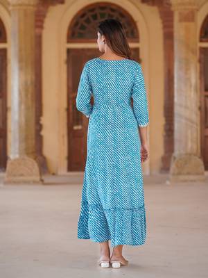 women blue floral anarkali dress 3