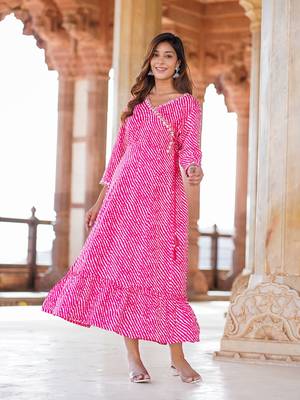 women pink floral anarkali dress 1