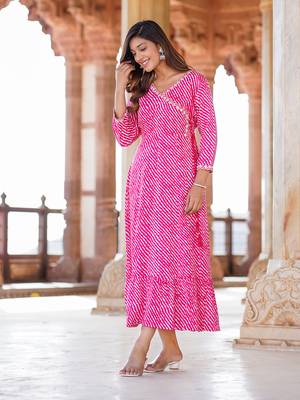 women pink floral anarkali dress 2