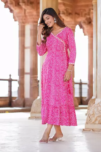 women pink floral anarkali dress