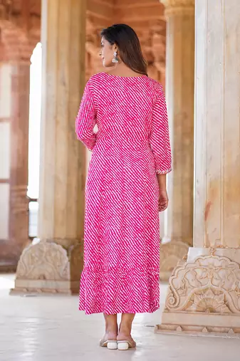 women pink floral anarkali dress