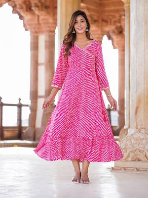 women pink floral anarkali dress 5