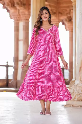 women pink floral anarkali dress