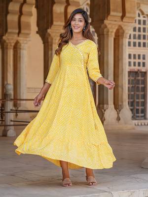 women yellow floral anarkali dress 1