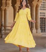 women yellow floral anarkali dress