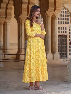 women yellow floral anarkali dress 2