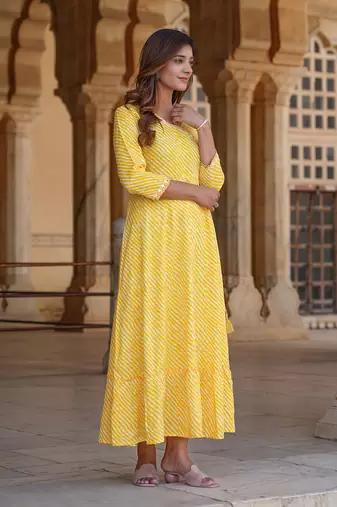 women yellow floral anarkali dress