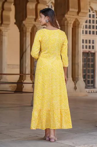 women yellow floral anarkali dress