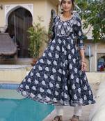 Jaitpuriya women black printed anarkali kurta