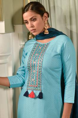 Aqua blue Sequence Embroidered Kurta Pant and Dupatta Set 2
