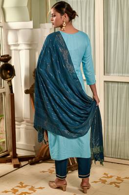 Aqua blue Sequence Embroidered Kurta Pant and Dupatta Set 3