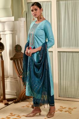 Aqua blue Sequence Embroidered Kurta Pant and Dupatta Set 4