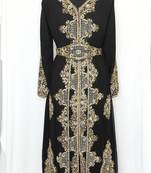 Black luxurious full sleeve embroidered Moroccan Kaftan With Sun-proof hijab.