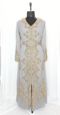 Gray Georgette Stone Zari Kaftan Dress for Party and Weddings 1