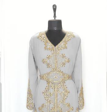 Gray Georgette Stone Zari Kaftan Dress for Party and Weddings 2