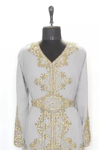 Gray Georgette Stone Zari Kaftan Dress for Party and Weddings