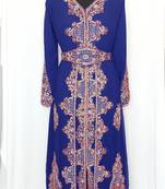Navy Blue luxurious full sleeve embroidered Moroccan Kaftan With Sun-proof hijab.