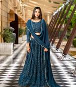 Trendmalls Morpeach Georgette Sequence Embroidered Wedding, Party Wear Semi-stitched Latest Lehenga Choli With Dupatta