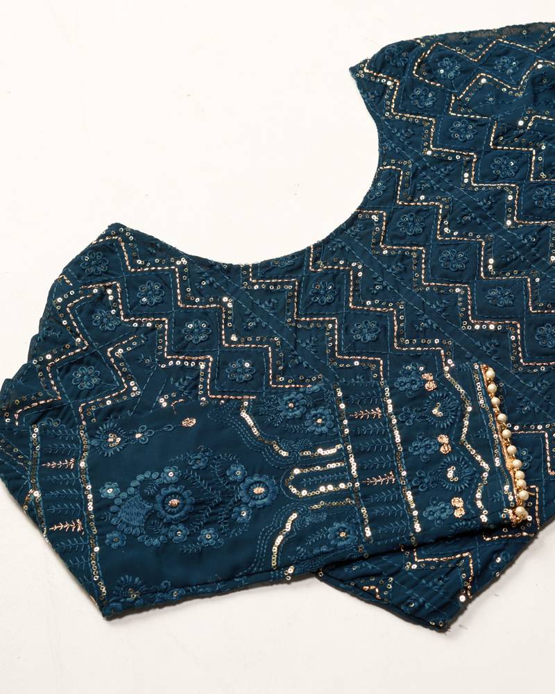 Trendmalls Morpeach Georgette Sequence Embroidered Wedding, Party Wear Semi-stitched Latest Lehenga Choli With Dupatta