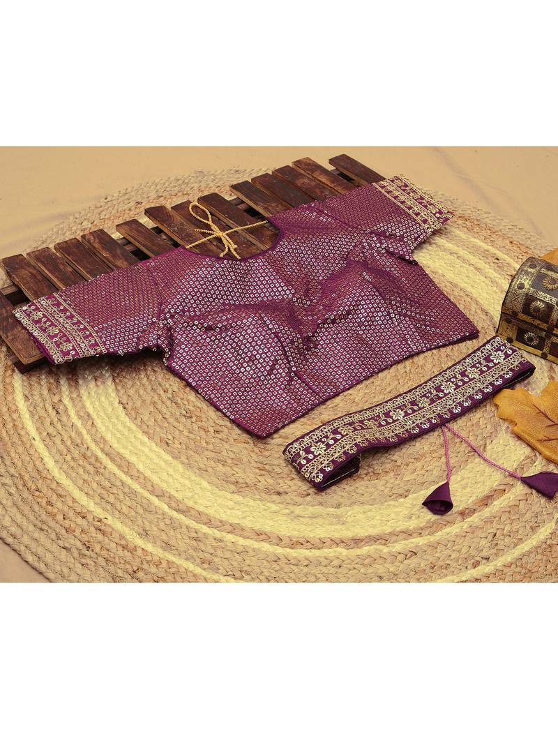 Wine Color Bandhani Print Chinon Fabric Saree with Heavy Zari Embroidery Sequins Work Border Lace work With Waist Belt