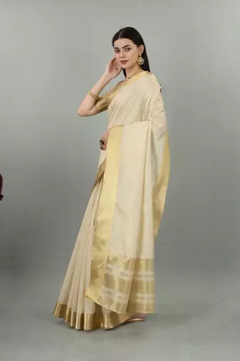 Kasavu Traditional Kerala Solid Cotton Silk Saree