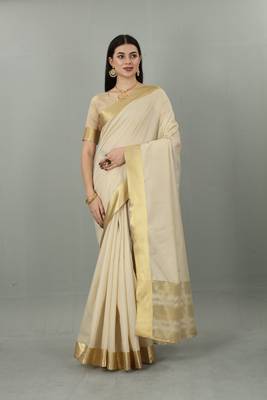 Kasavu Traditional Kerala Solid Cotton Silk Saree 4