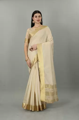 Kasavu Traditional Kerala Solid Cotton Silk Saree