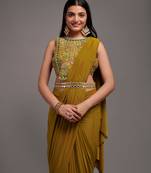 Ready To Wear Malai 4X4 Lacra Stitched Saree And Heavy Embroidery Multi Sequins Work Blouse With Embroidery Waist Belt