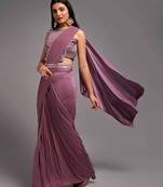 Wild Berry Lacra Sequin Embroidered Ready to Wear Saree With Waist Belt