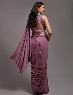 Wild Berry Lacra Sequin Embroidered Ready to Wear Saree With Waist Belt 5