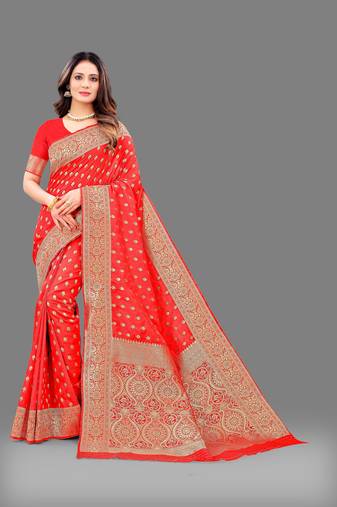 Red Color Soft Lichi Silk Blend Saree With Rich Zari Weaving Pallu & Border |Party Wear|