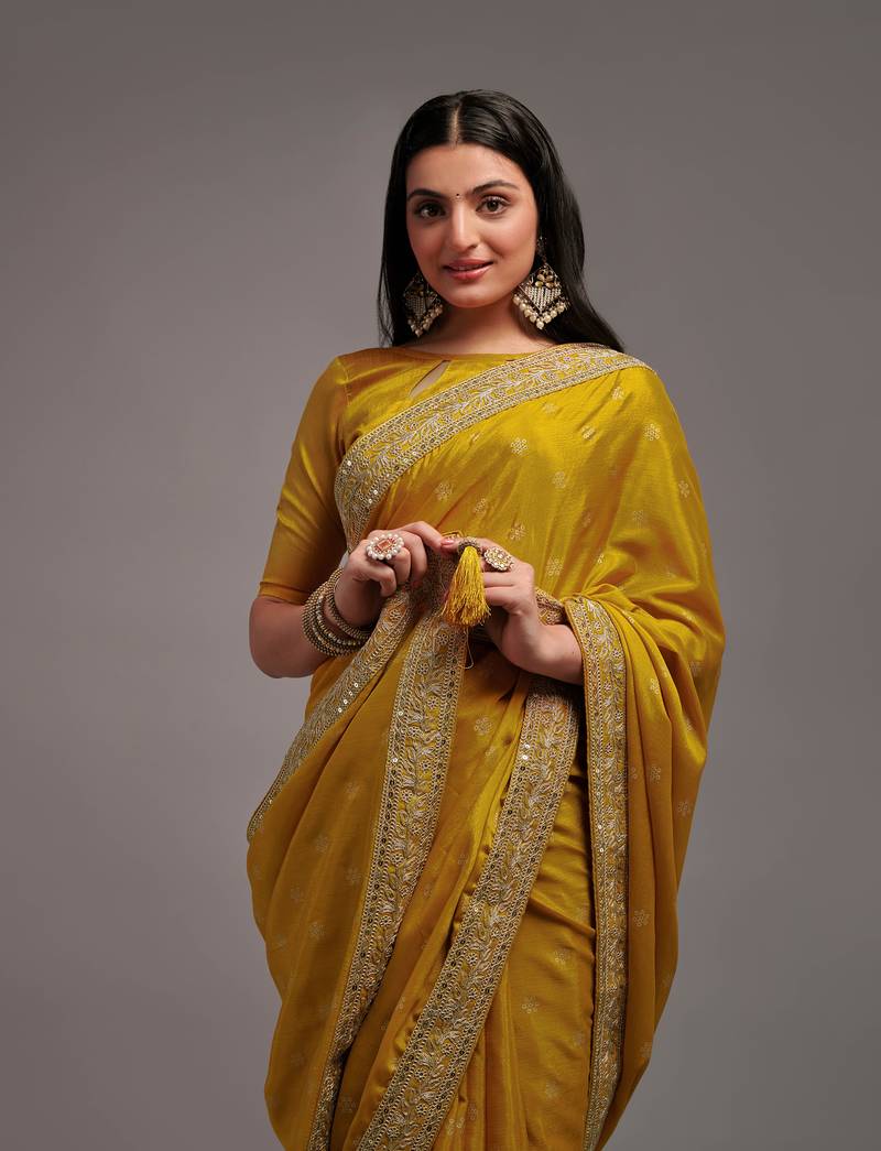 Bandhani Print Chinon Fabric Saree with Embroidery Sequins Lace Border work With Waist Belt