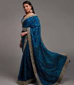 Bandhani Print Chinon Fabric Saree with Embroidery Sequins Lace Border work With Waist Belt