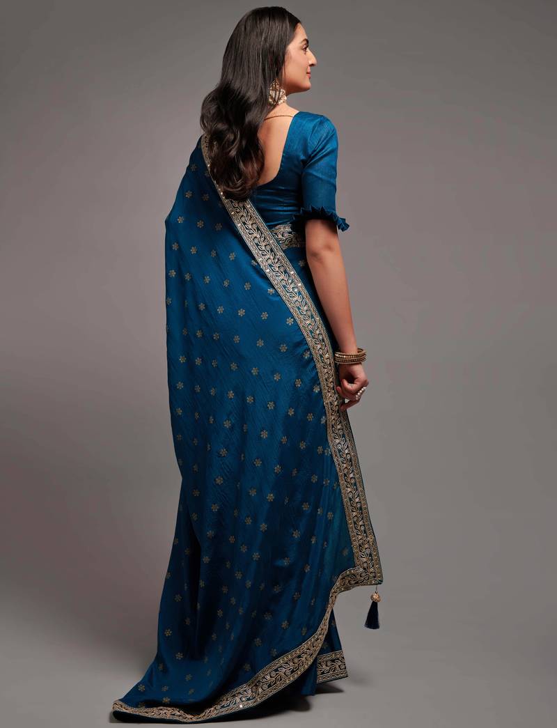 Bandhani Print Chinon Fabric Saree with Embroidery Sequins Lace Border work With Waist Belt